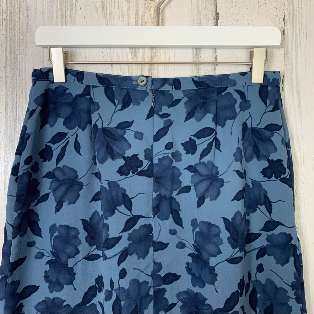 Vintage 90s/Y2K Blue Floral Shadow Print Midi Skirt - Picture 7 of 12